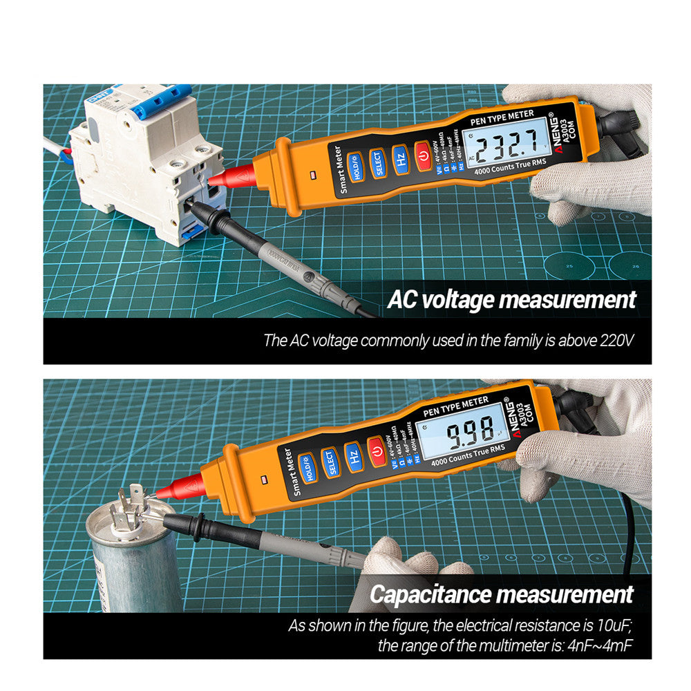 ANENG A3003 Digital Pen Auto Multimeter 4000 Counts Smart Meter with NCV AC/DC Voltage Resistance Capacitance Tester