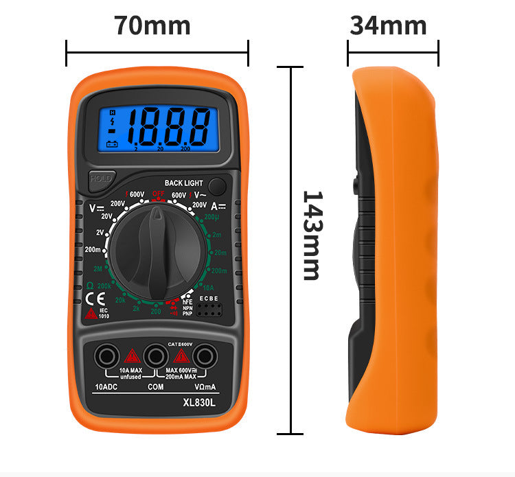 XL830L Multifunction LCD Multimeter Tester Handheld Digital Multimeter AC/DC Resistance Meter with Backlit