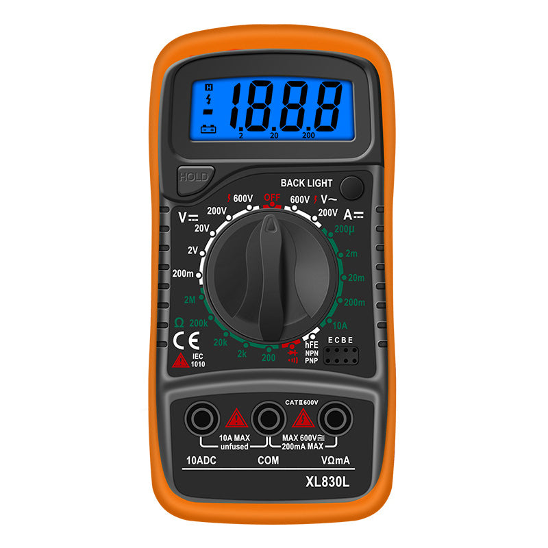 XL830L Multifunction LCD Multimeter Tester Handheld Digital Multimeter AC/DC Resistance Meter with Backlit