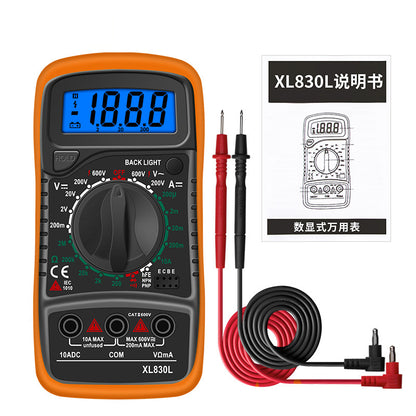 XL830L Multifunction LCD Multimeter Tester Handheld Digital Multimeter AC/DC Resistance Meter with Backlit