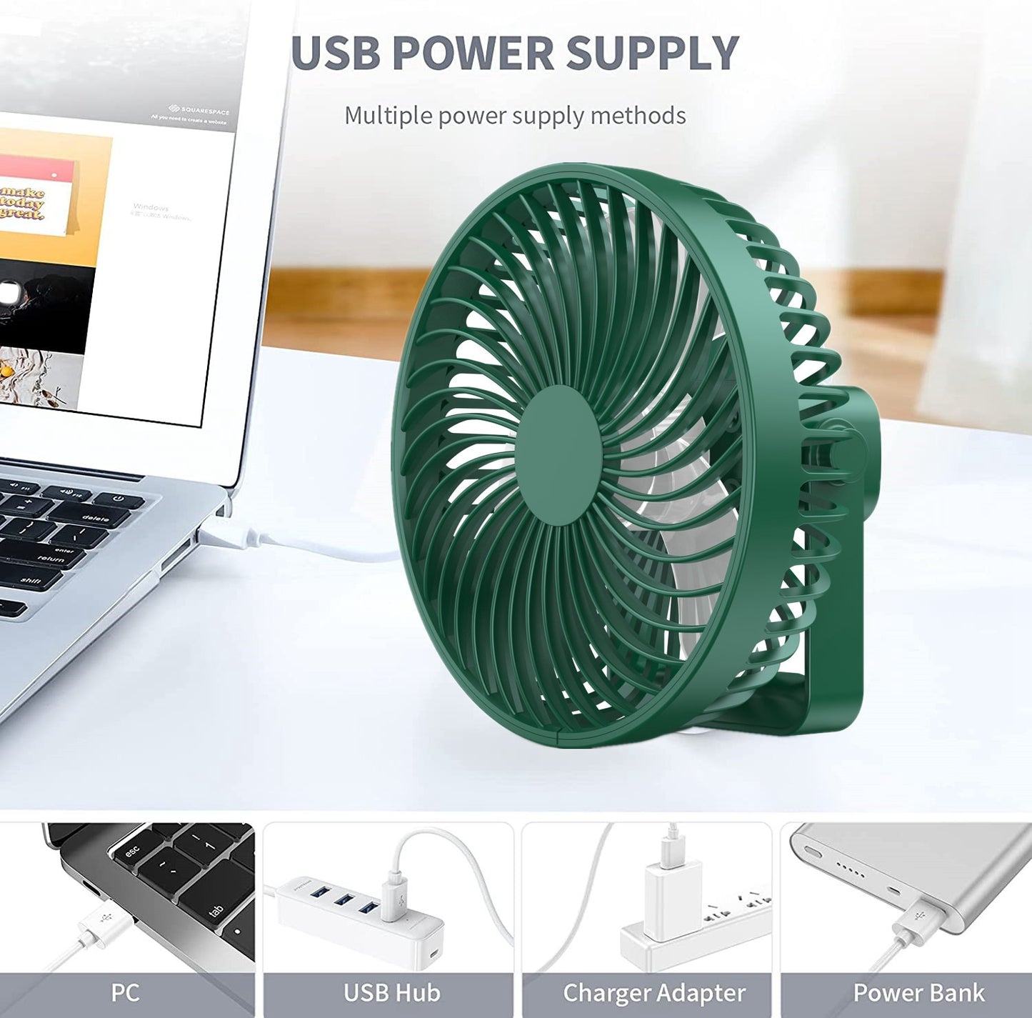 3 Gears Portable Desktop Fan 360 Degree Adjustable Camping Tent Fan USB Charging Ceiling Fan