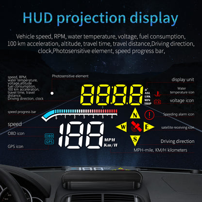 M17 Head-up Display Universal Car Speedometer HUD Projection Display OBD+GPS Dual System