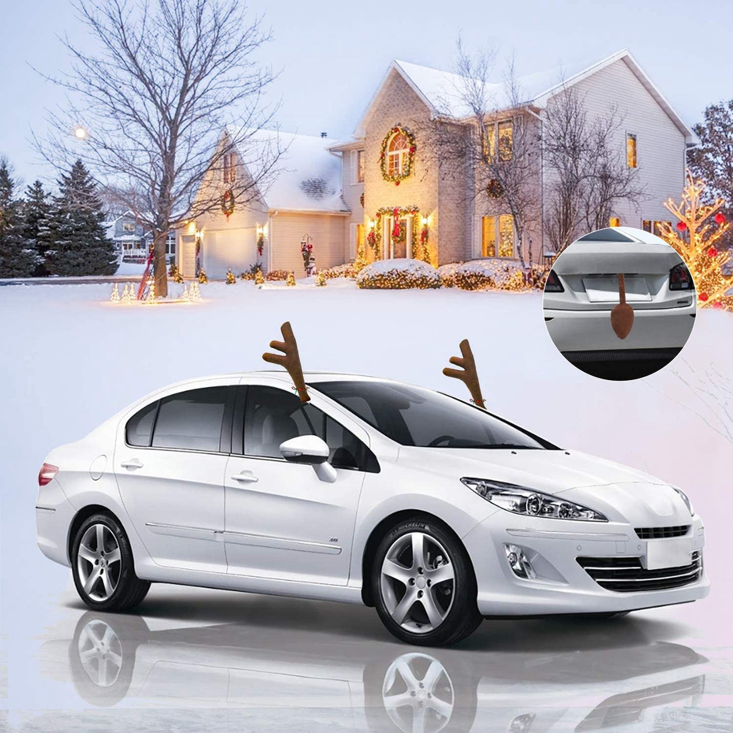 ZY750 Christmas Ornament Car Decoration Reindeer Antlers and Nose Decor Auto Accessories