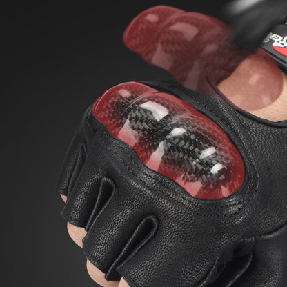 RIDING TRIBE MCS-59B 1 Pair Carbon Fiber Hard Shell Genuine Leather Half Finger Gloves for Motorcycle Racing