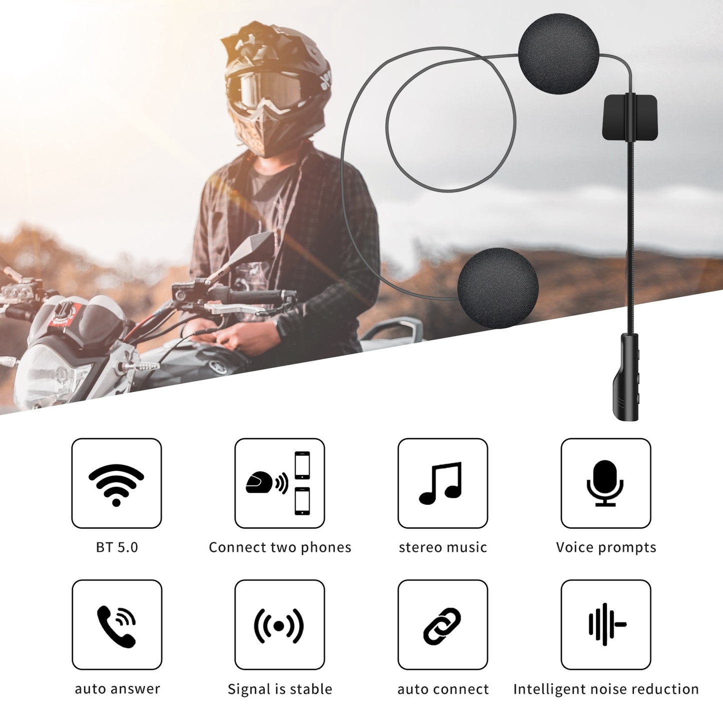 BT23 Bluetooth 5.0 Motorcycle Helmet Headphone Handsfree Call Wireless Headset Music Player