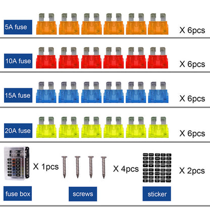 WUPP CS-664A2 32V Plastic Cover Fuse Box Holder M5 Stud with LED Indicator 5A 10A 15A 20A Fuses Spade for Cars SUV