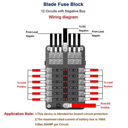 WUPP CS-664A2 32V Plastic Cover Fuse Box Holder M5 Stud with LED Indicator 5A 10A 15A 20A Fuses Spade for Cars SUV