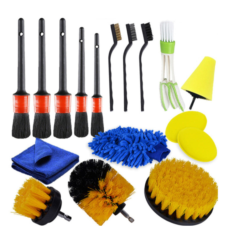 HX2020122117 17pcs Car Wheel Tire Cleaning Brush Kit Long Soft Wheel Brush Microfiber Cloth Dirt Dust Clean Tools Set