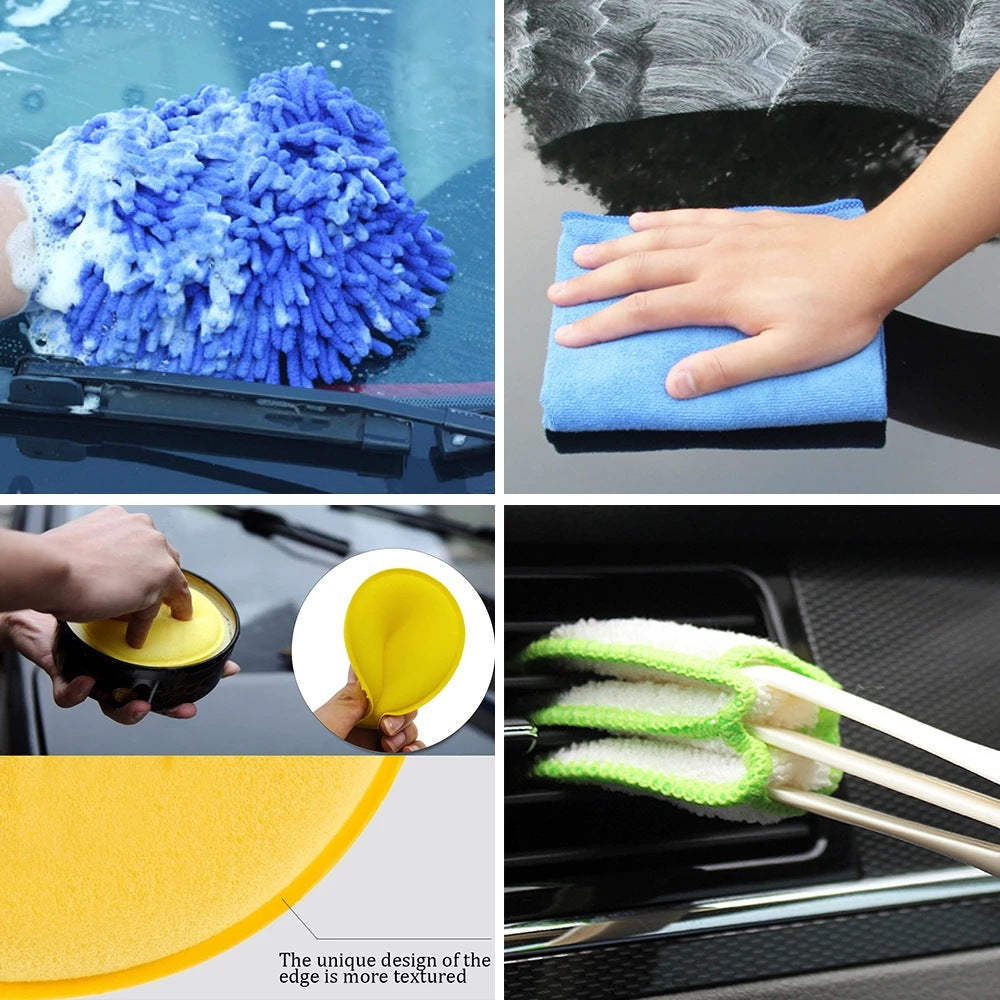 HX2020122117 17pcs Car Wheel Tire Cleaning Brush Kit Long Soft Wheel Brush Microfiber Cloth Dirt Dust Clean Tools Set