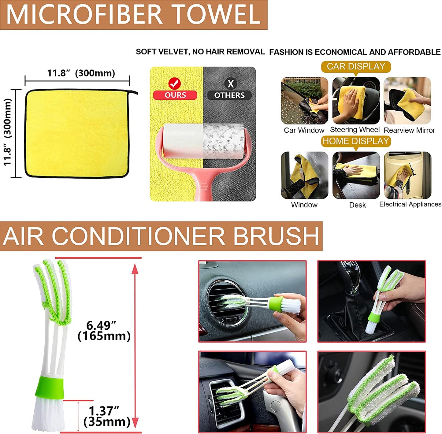 13pcs Car Detailing Cleaning Brushes Car Cleaning Tools Microfiber Towel Automobile Air Vents Wheel Wash Kit