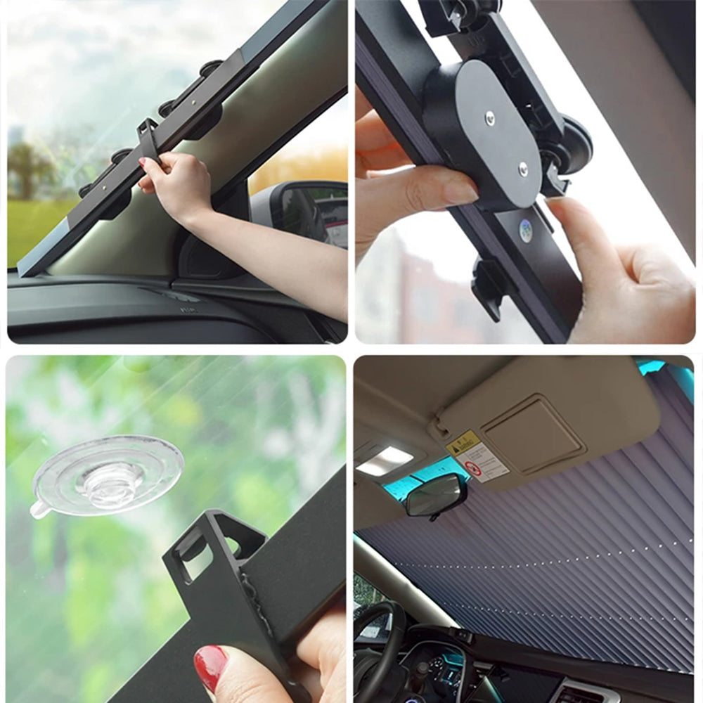 R-8043 65cm Car Front Window Sunshade Cover Retractable Windshield Sun Visor with Suction Cup