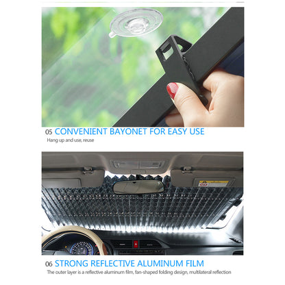 R-8043 65cm Car Front Window Sunshade Cover Retractable Windshield Sun Visor with Suction Cup