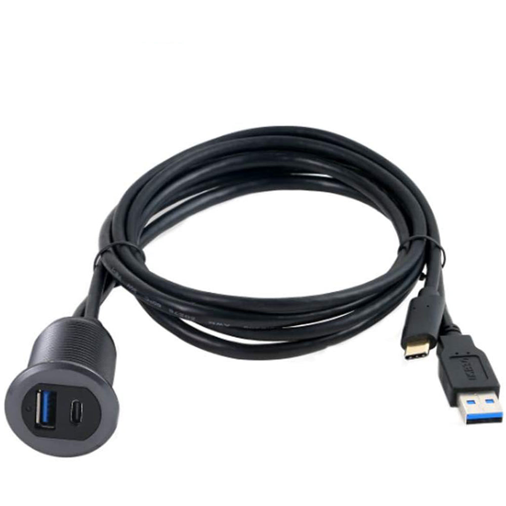 2m USB 3.0 A USB 3.1 C Male to Female Extension Cable Aluminum Alloy Adaptor Cord Dashboard Waterproof Data Cable with Light for Car Motorcycle Boat