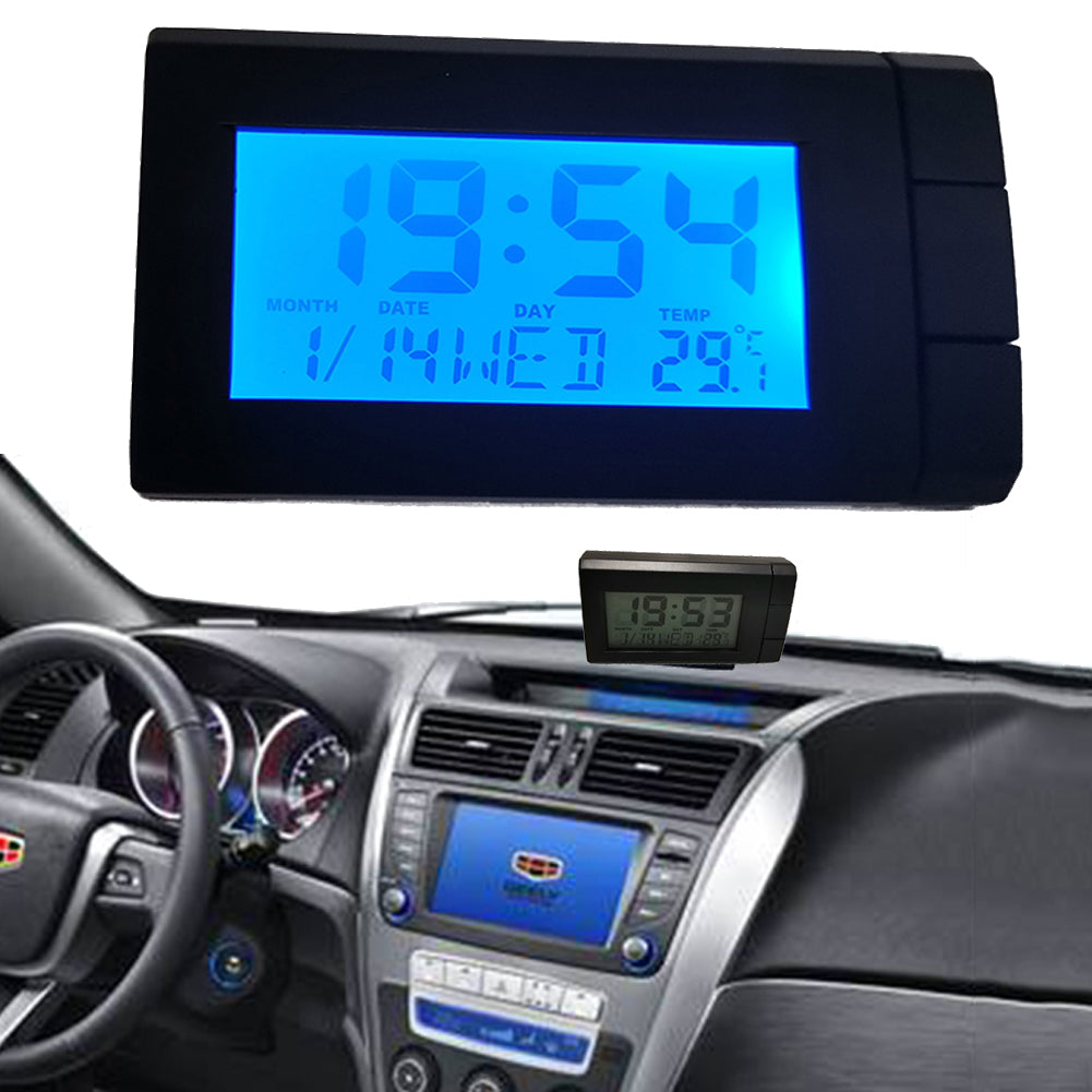 2-in-1 Blue Backlight Car LCD Digital Clock Temperature Display Thermometer Electronic Clock Car Ornament