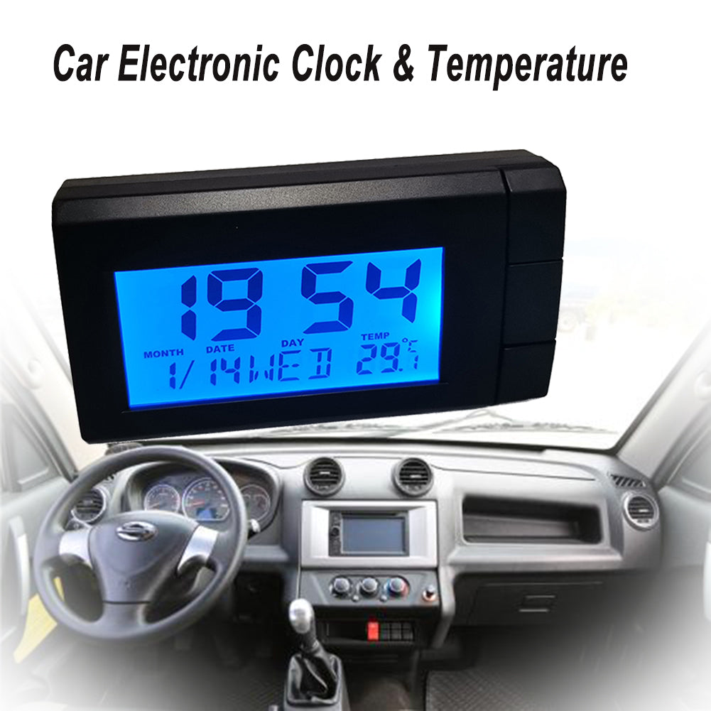 2-in-1 Blue Backlight Car LCD Digital Clock Temperature Display Thermometer Electronic Clock Car Ornament