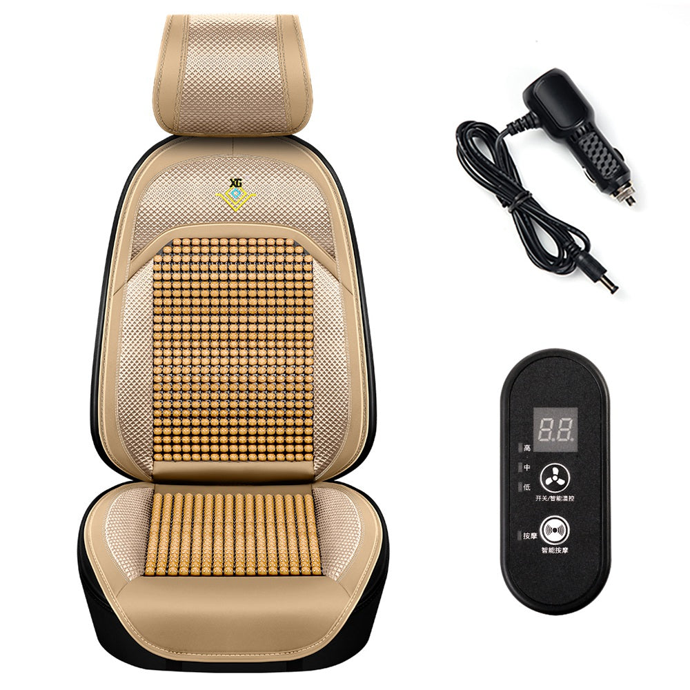 XIONGGUAN AM001 Intelligent Massage Wood Beaded Car Seat Cushion 3 Gears Cooling Ventilated Lumbar Back Pad