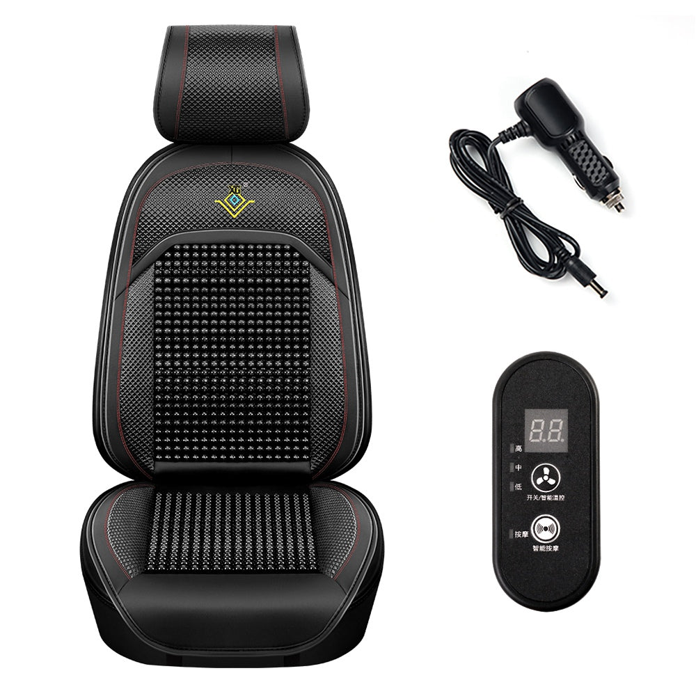 XIONGGUAN AM001 Intelligent Massage Wood Beaded Car Seat Cushion 3 Gears Cooling Ventilated Lumbar Back Pad