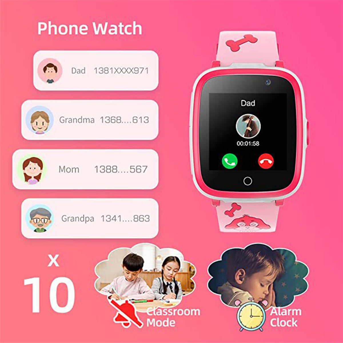 S6 1.54-inch HD Color IPS Screen Children Smart Watch Portable 2G Calling Watch with Mic/Puzzle Games Support Two-way Chat