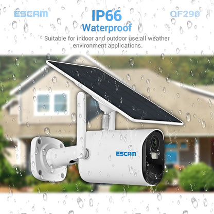 ESCAM QF290 Solar WiFi Camera 1080P Waterproof Security Camera Solar Panel Battery Powered with IR Night Vision