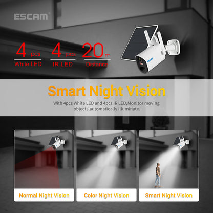 ESCAM QF490 1080P 4G Solar PIR Alarm Dome Night Vision CCTV IP Camera Pan/Tilt Monitor