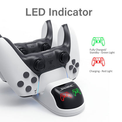 DOBE TP5-0506 Detachable Charging Dock Game Controller Dual Charging Stand with Adapter LED Indicator for PS5 - Black/White