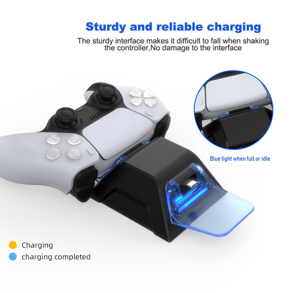 DOBE TP5-0528 Type-C USB Dual Charging Dock Station with USB Cable for PS5 Controller - Black/Transparent