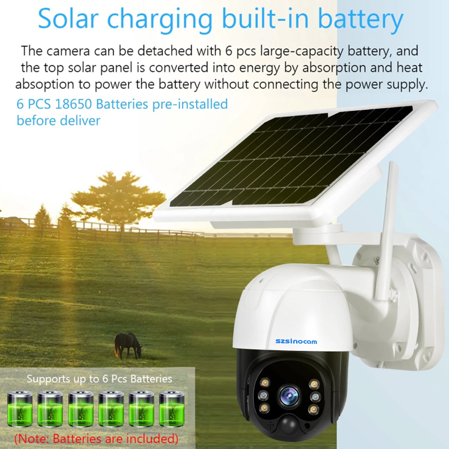 SZSINOCAM SN-HSP-HT17 Solar Power 3.0MP WiFi Camera Two-way Talk Night Vision Surveillance PTZ Camera