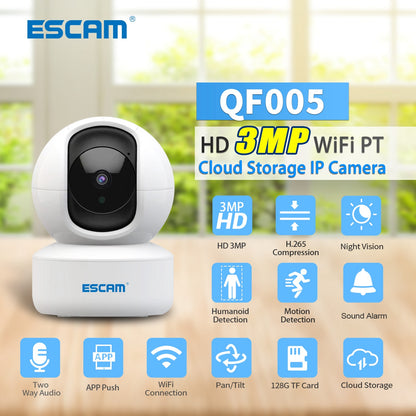 ESCAM QF005 3.0MP WiFi Two-way Voice Humanoid Detection IP Camera IR LED Night Vision Security Camera