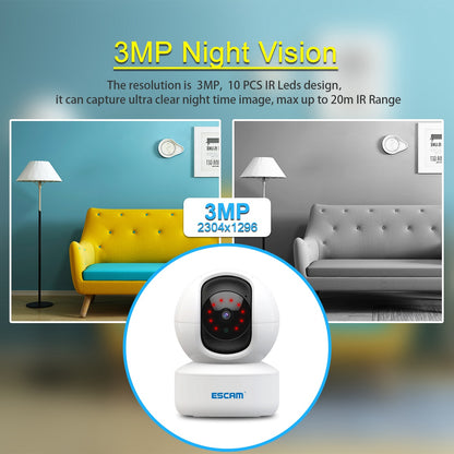 ESCAM QF005 3.0MP WiFi Two-way Voice Humanoid Detection IP Camera IR LED Night Vision Security Camera