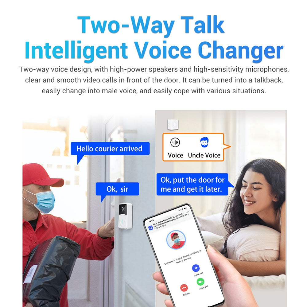 X3 Smart Doorbell Camera Mobile App Video Call Camera Monitor Voice Change Two-way Dialogue Snapshot Function Free Cloud Storage Smart Video Doorbell for Home Security