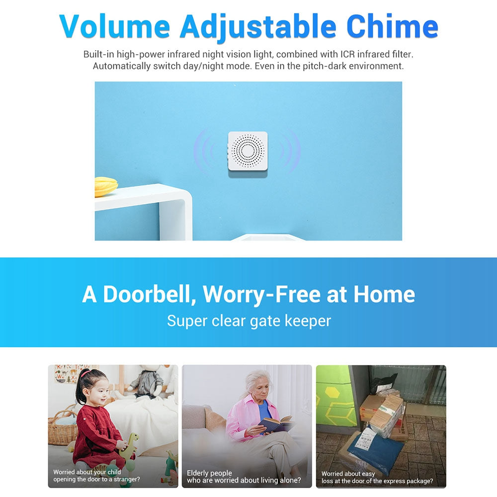 X3 Smart Doorbell Camera Mobile App Video Call Camera Monitor Voice Change Two-way Dialogue Snapshot Function Free Cloud Storage Smart Video Doorbell for Home Security