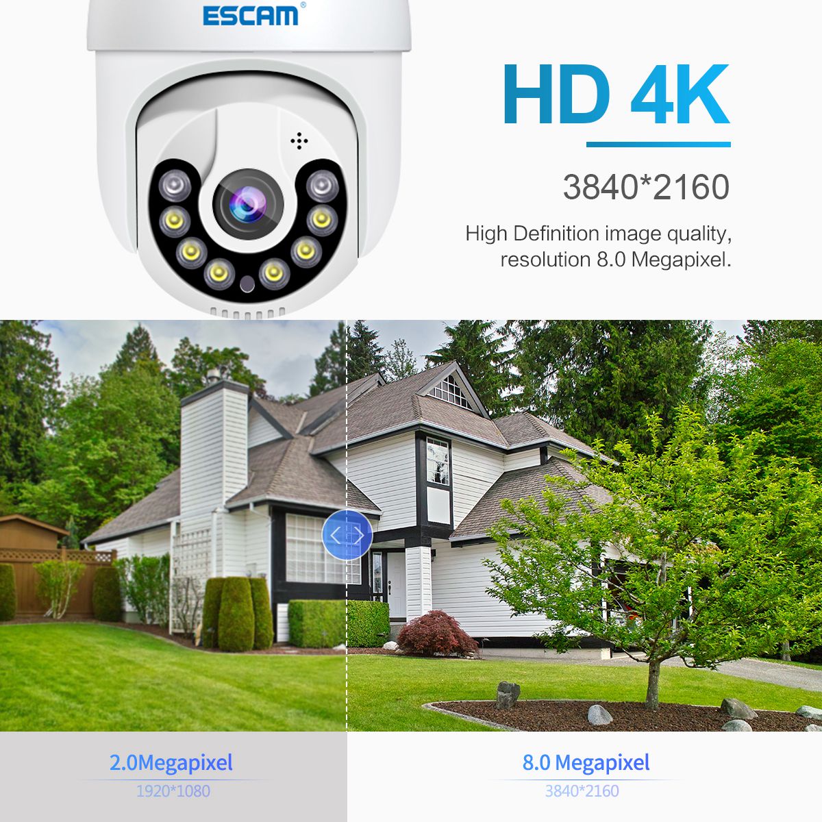 ESCAM QF800 8MP Pan/Tilt AI Humanoid Detection Cloud Storage Waterproof WiFi IP Camera Two Way Audio Night Vision Security Camera