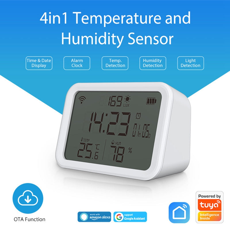 NEO NAS-CW01W 4 in 1 Multifunction Sensor Smart 2.4GHz WiFi Temperature and Humidity Detector with Dual Mode Clock / Luminance