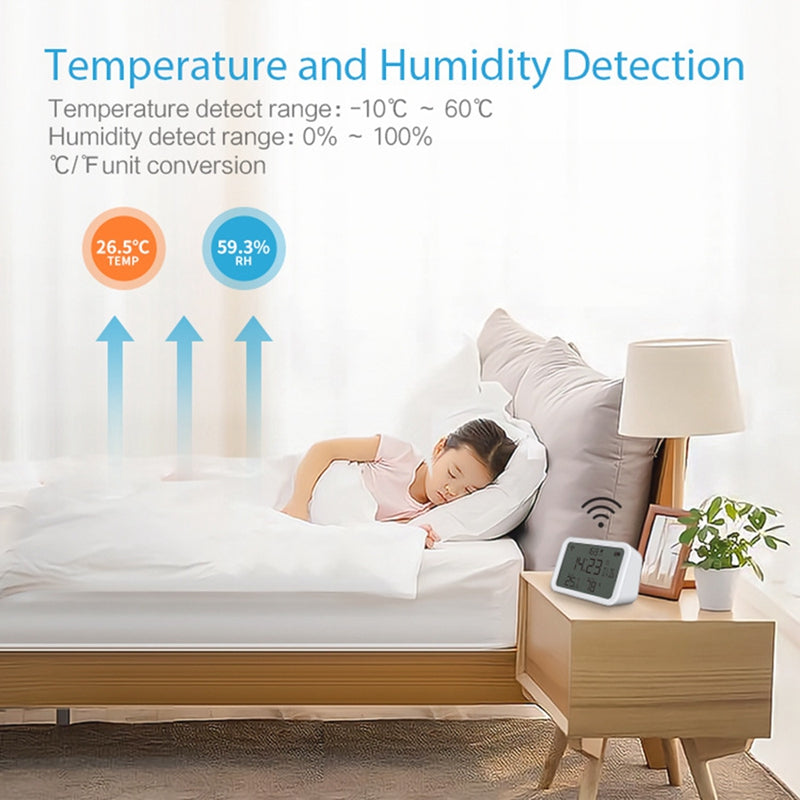 NEO NAS-CW01W 4 in 1 Multifunction Sensor Smart 2.4GHz WiFi Temperature and Humidity Detector with Dual Mode Clock / Luminance