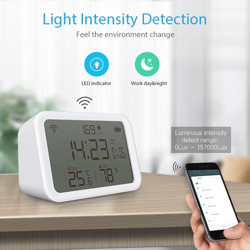 NEO NAS-CW01W 4 in 1 Multifunction Sensor Smart 2.4GHz WiFi Temperature and Humidity Detector with Dual Mode Clock / Luminance