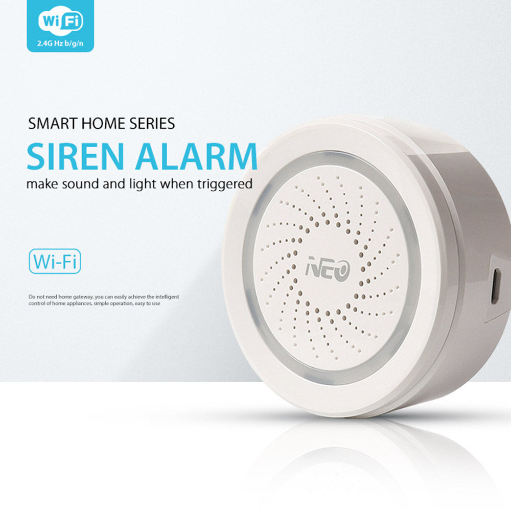 NEO NAS-AB02W Smart Wireless Alarm 2.4GHz WiFi Mini Siren Alarm Support Mobile Phone Control for Home (USB Powered)