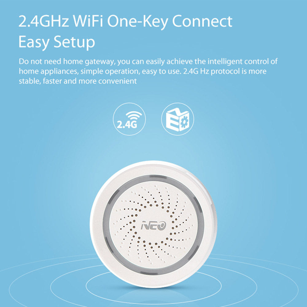 NEO NAS-AB02W Smart Wireless Alarm 2.4GHz WiFi Mini Siren Alarm Support Mobile Phone Control for Home (USB Powered)