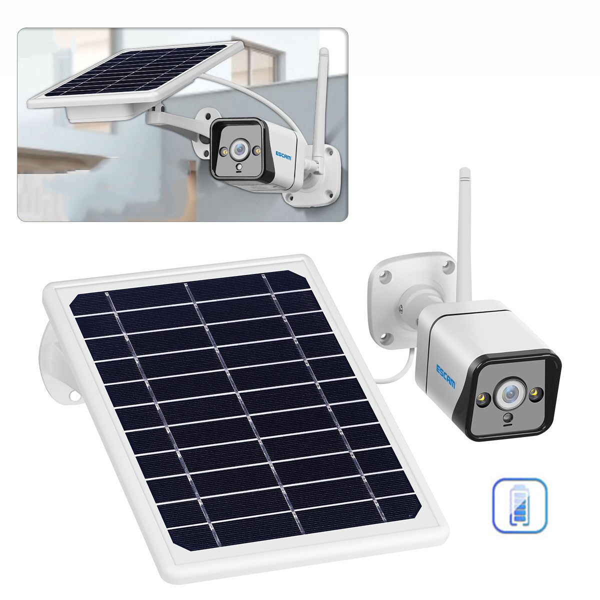 ESCAM QF120 1080P WIFI PIR Alarm IP Camera With Solar Panel Full Color Night Vision Two Way Audio IP66 [with Battery]