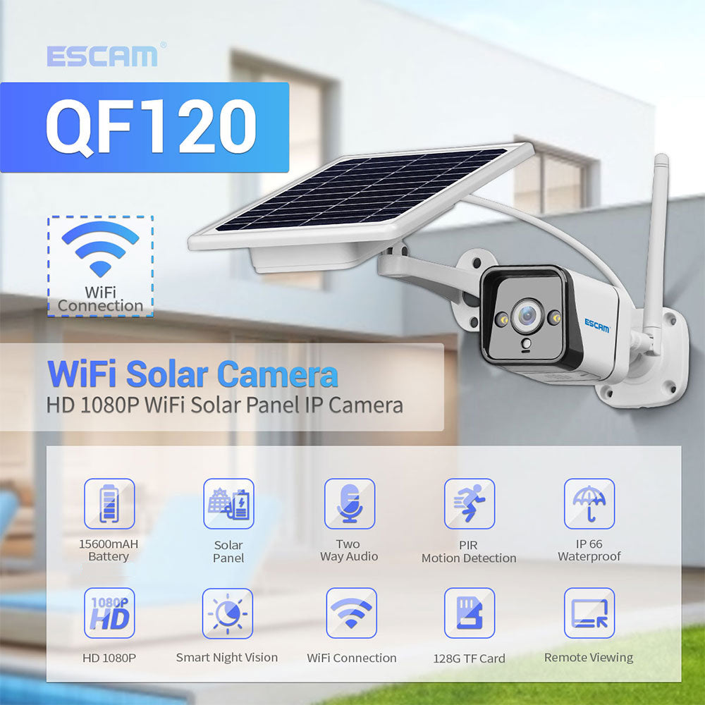 ESCAM QF120 1080P WIFI PIR Alarm IP Camera With Solar Panel Full Color Night Vision Two Way Audio IP66 [with Battery]