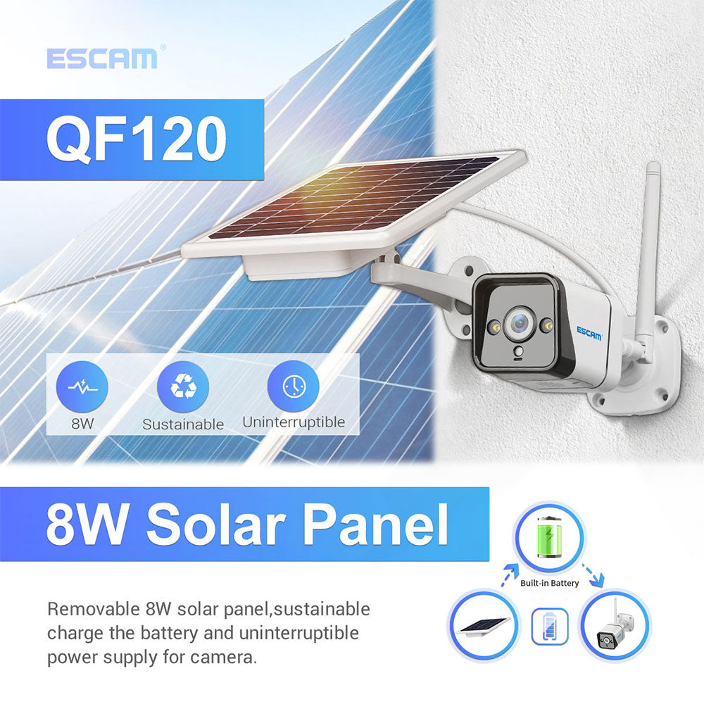 ESCAM QF120 1080P WIFI PIR Alarm IP Camera With Solar Panel Full Color Night Vision Two Way Audio IP66 [with Battery]