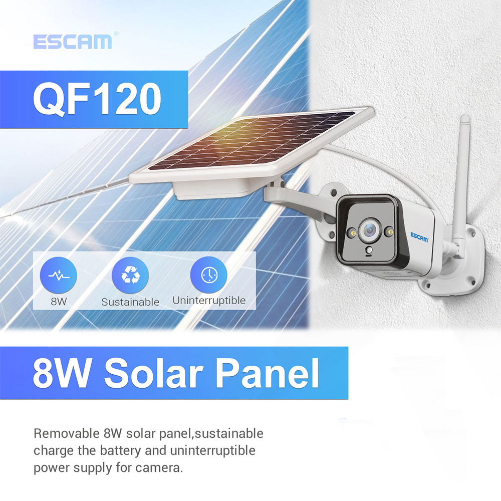 ESCAM QF120 1080P WIFI PIR Alarm IP Camera With Solar Panel Full Color Night Vision Two Way Audio IP66 [without Battery]