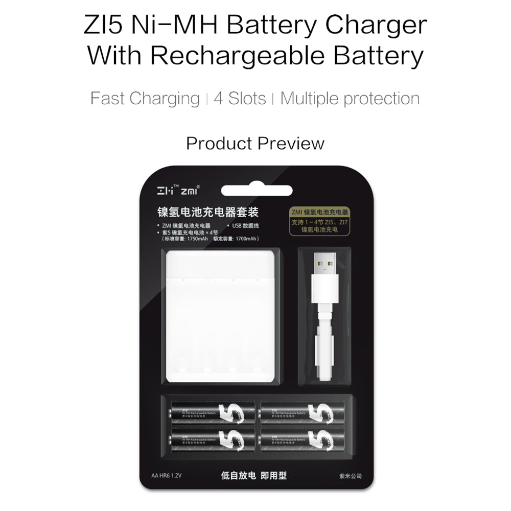 ZMI PB411 ZMI Ni-MH Battery Charger Set with 4Pcs AA Rechargeable Battery AA / AAA Battery Charger Adapter