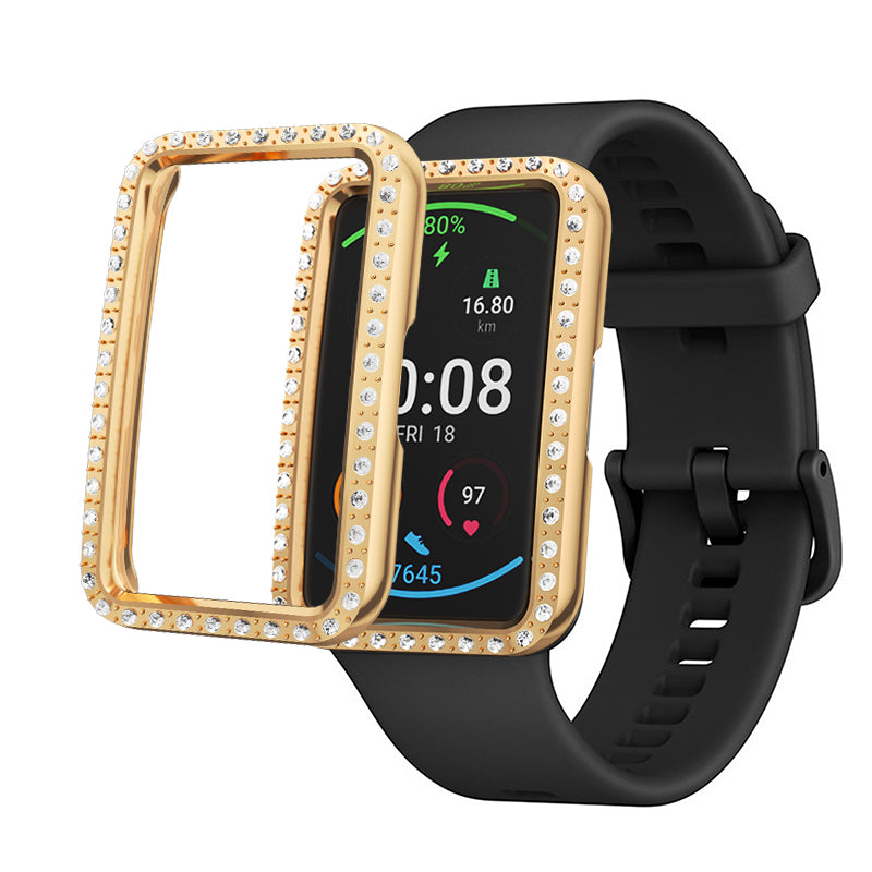 Rhinestone Decor Protective Cover Electroplating Hard PC Frame for Huawei Watch Fit