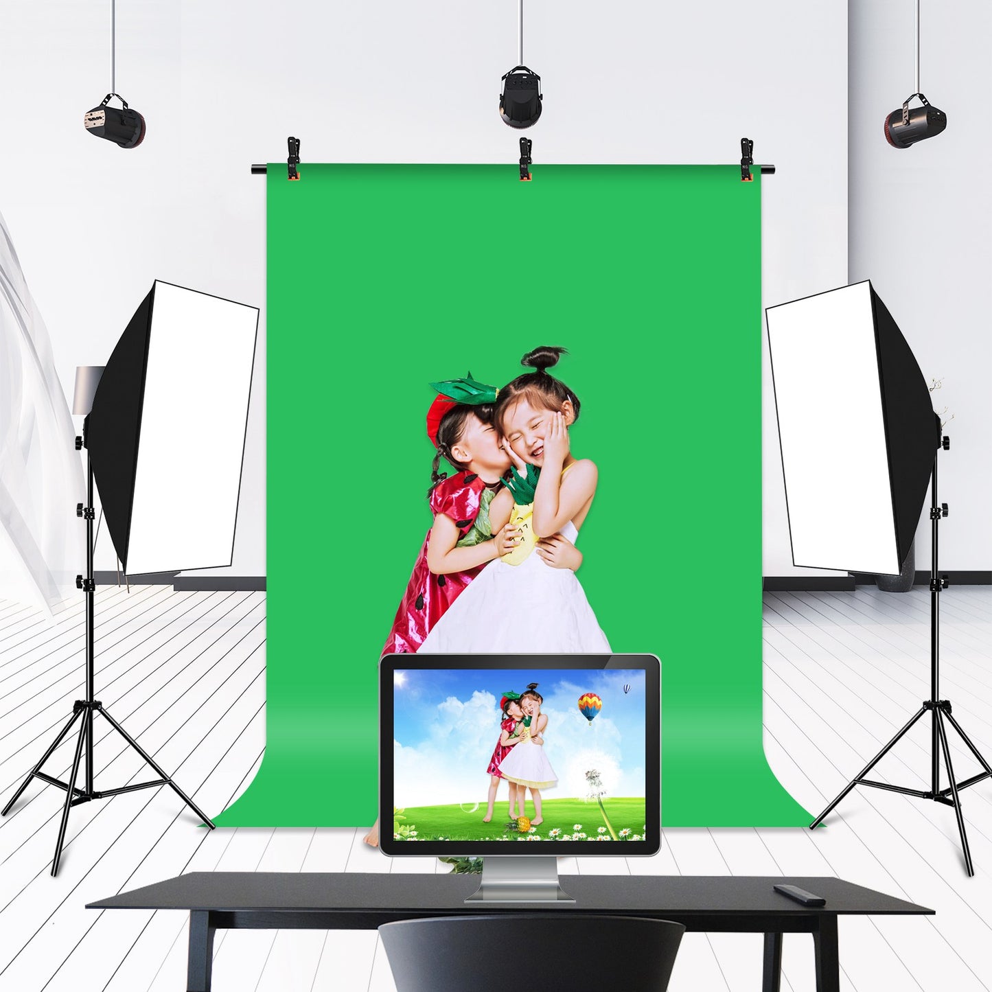 PULUZ PU5204G 1x2m 120g Thicken Background with T-shape Stand and 3 Clamps for Photo Studio Green Screen Chroma Key Photography Backdrop