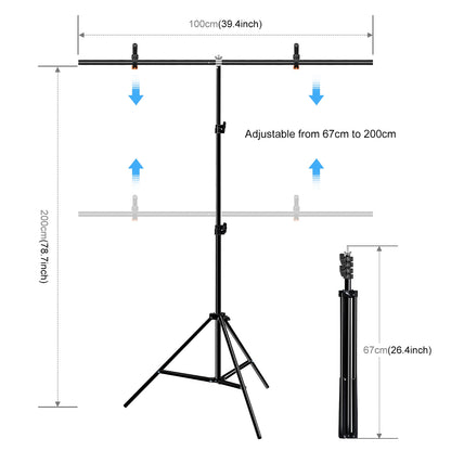 PULUZ PU5204G 1x2m 120g Thicken Background with T-shape Stand and 3 Clamps for Photo Studio Green Screen Chroma Key Photography Backdrop