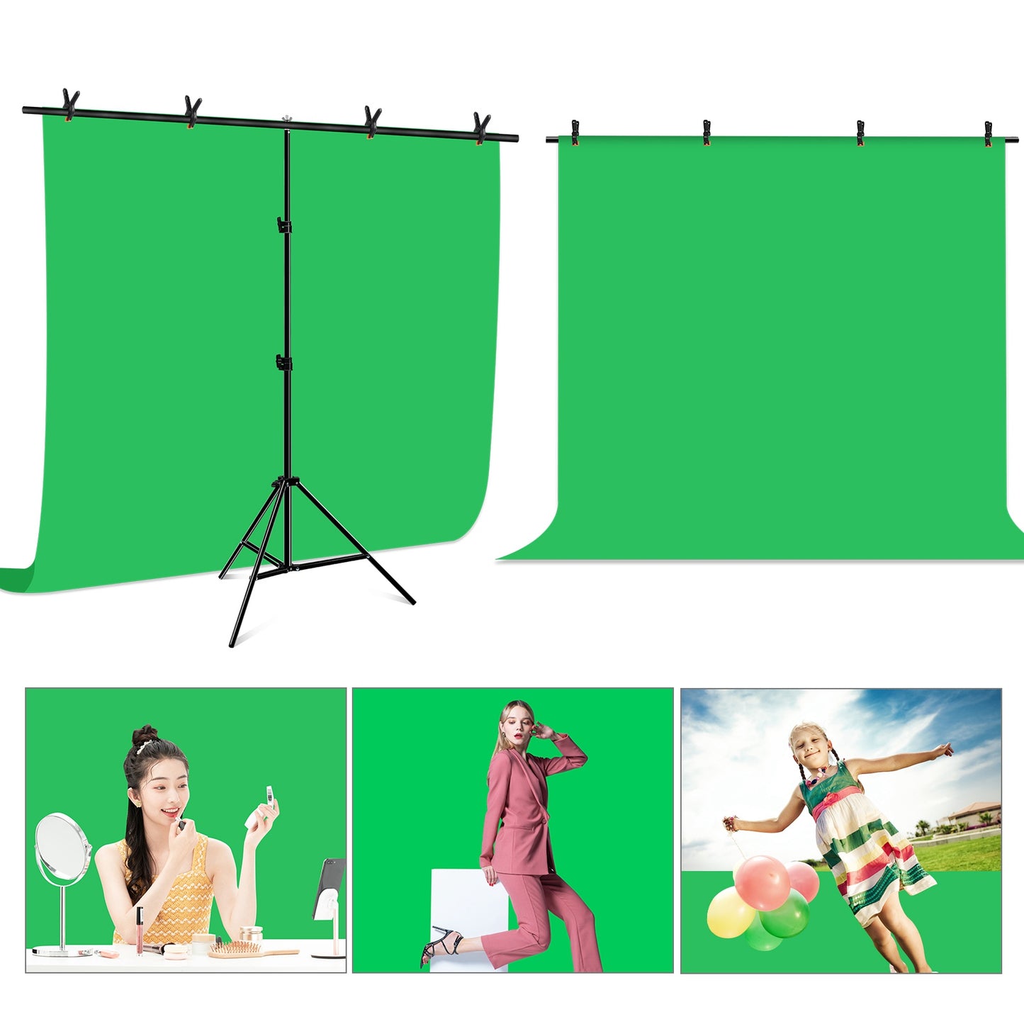 PULUZ PU5205G 2x2m Photo Studio Photography Backdrop Kit Set 120g Thicken Background with T-shape Stand and 4 Clamps