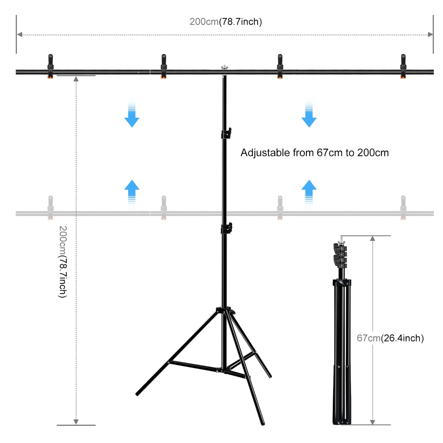 PULUZ PU5205G 2x2m Photo Studio Photography Backdrop Kit Set 120g Thicken Background with T-shape Stand and 4 Clamps