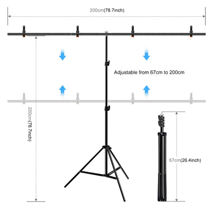 PULUZ PU5205G 2x2m Photo Studio Photography Backdrop Kit Set 120g Thicken Background with T-shape Stand and 4 Clamps