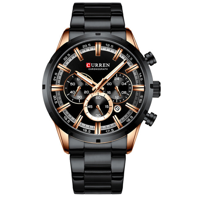 CURREN M8355 Multi-function Waterproof Men Quartz Watch Stainless Steel Strap Men Wristwatch