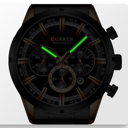 CURREN M8355 Multi-function Waterproof Men Quartz Watch Stainless Steel Strap Men Wristwatch